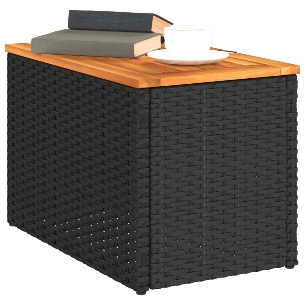 vidaXL Stoliki ogrodowe, 2 szt, czarne, 55x34x37cm, rattan PE i drewno