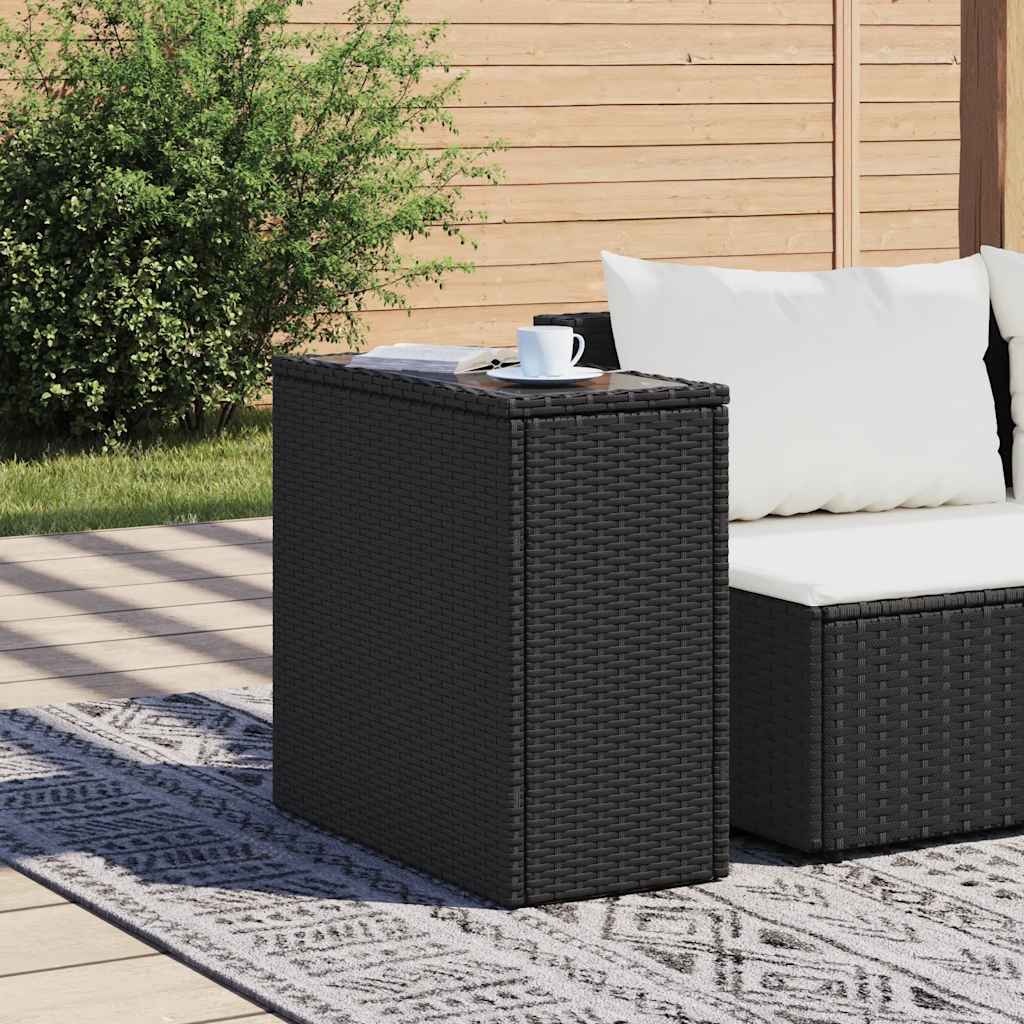 vidaXL Stolik ogrodowy ze szklanym blatem, czarny, 58x27,5x55 cm
