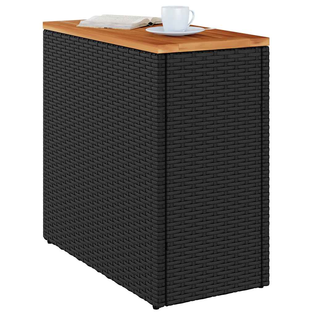 vidaXL Stolik ogrodowy z drewnianym blatem, czarny, 58x27,5x55 cm, polirattan