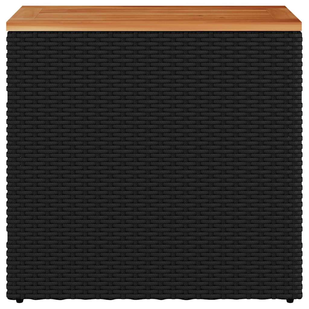 vidaXL Stolik ogrodowy z drewnianym blatem, czarny, 58x27,5x55 cm, polirattan