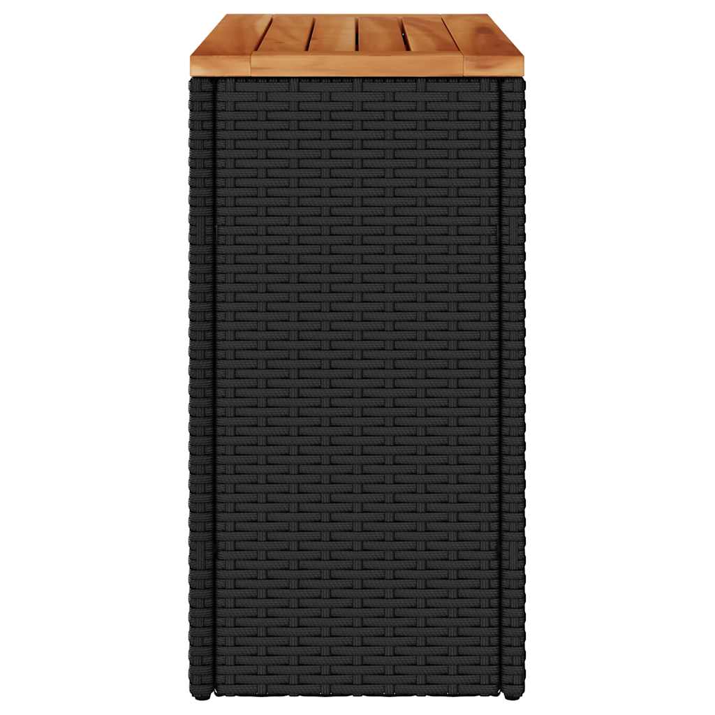 vidaXL Stolik ogrodowy z drewnianym blatem, czarny, 58x27,5x55 cm, polirattan