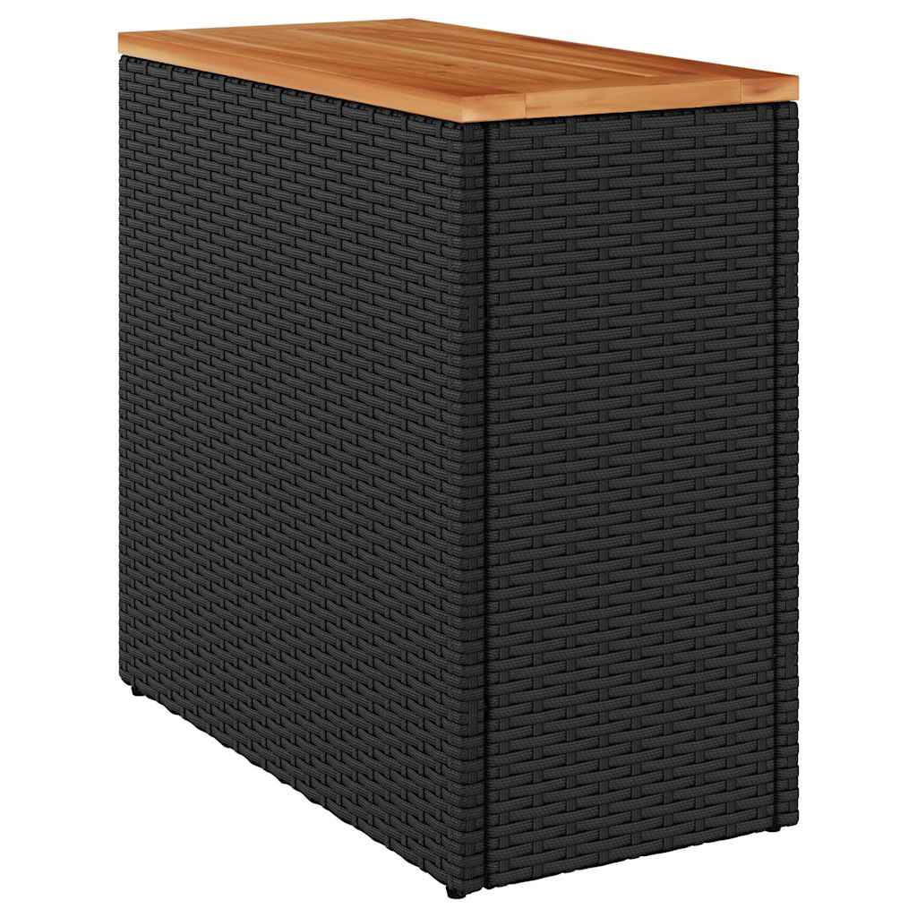 vidaXL Stolik ogrodowy z drewnianym blatem, czarny, 58x27,5x55 cm, polirattan