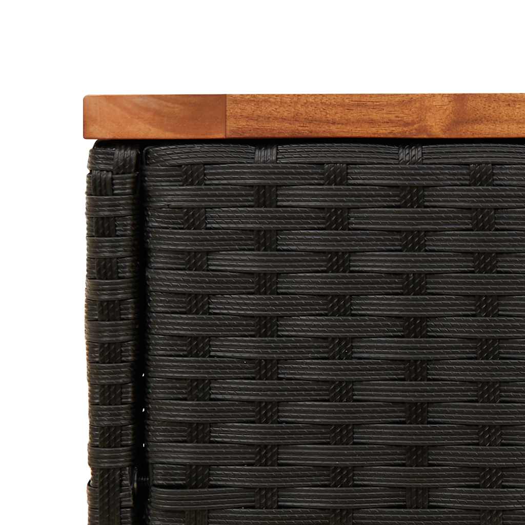 vidaXL Stolik ogrodowy z drewnianym blatem, czarny, 58x27,5x55 cm, polirattan