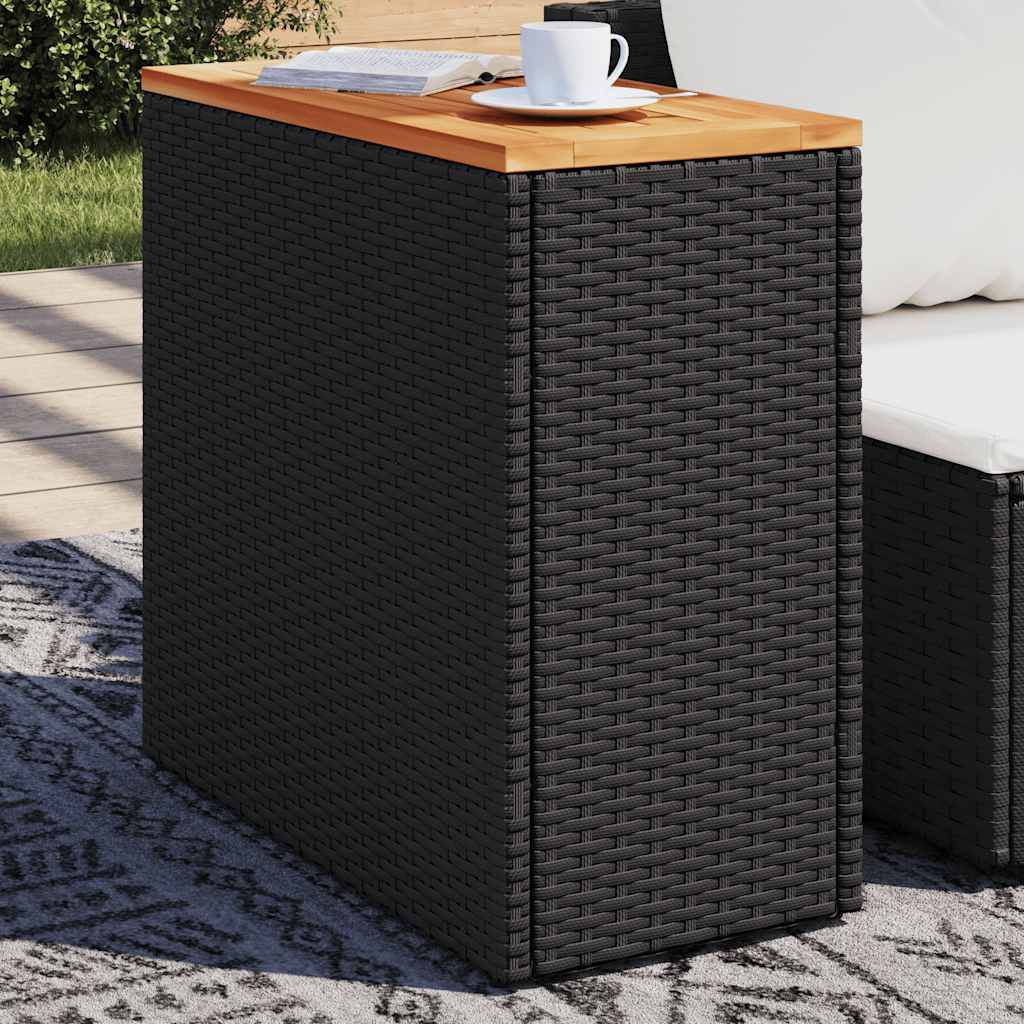 vidaXL Stolik ogrodowy z drewnianym blatem, czarny, 58x27,5x55 cm, polirattan