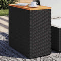 vidaXL Stolik ogrodowy z drewnianym blatem, czarny, 58x27,5x55 cm, polirattan