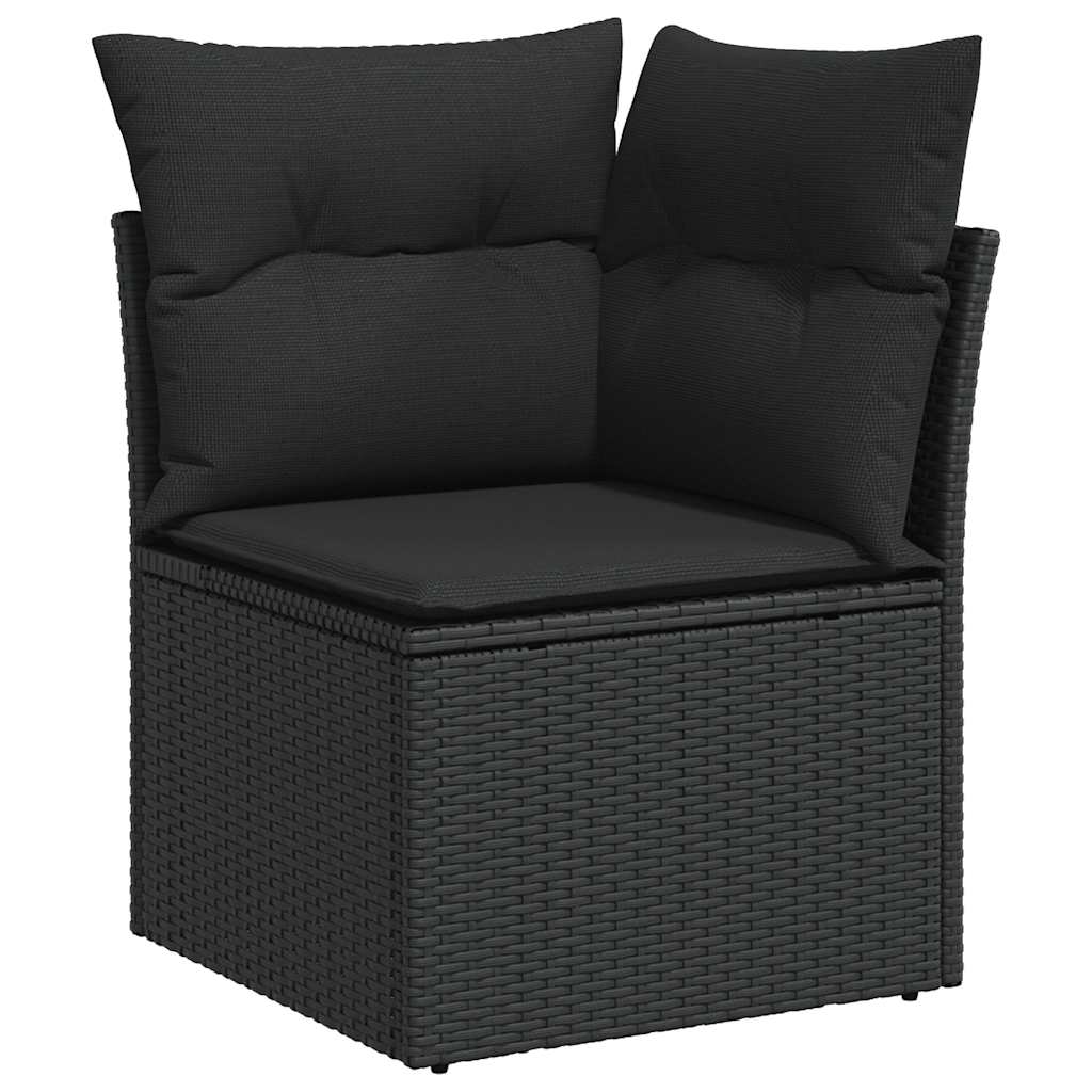 vidaXL Narożna sofa ogrodowa z poduszkami, czarny polirattan