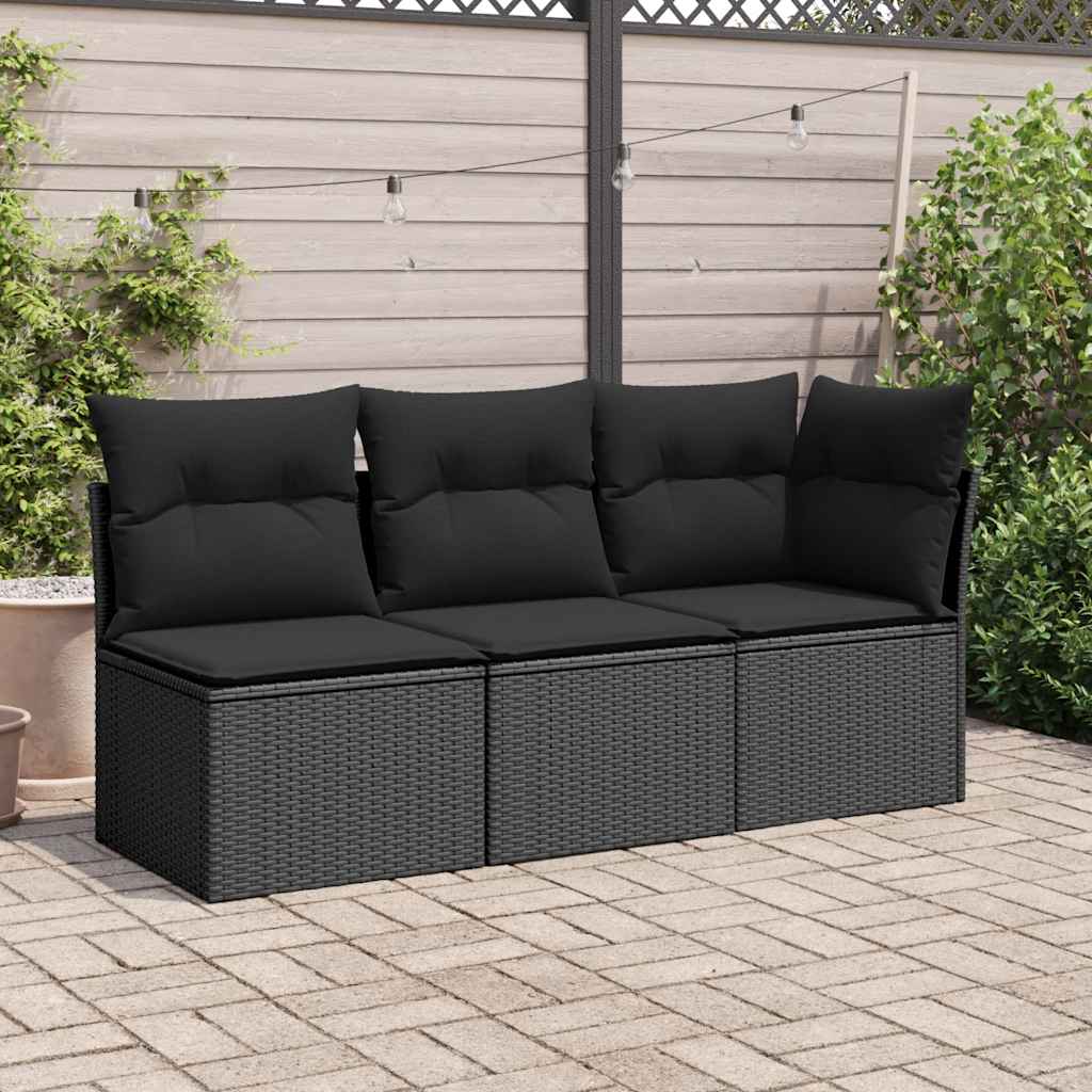 vidaXL Narożna sofa ogrodowa z poduszkami, czarny polirattan