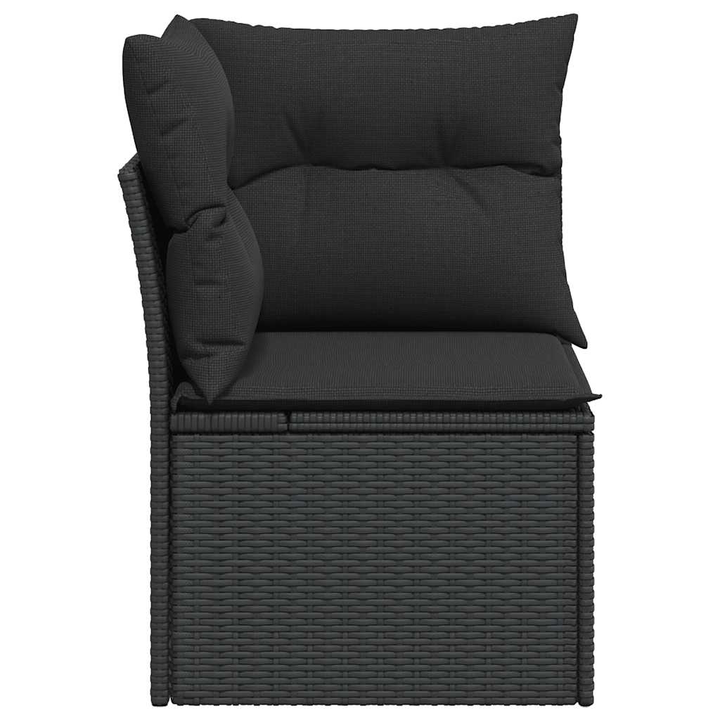 vidaXL Narożna sofa ogrodowa z poduszkami, czarny polirattan