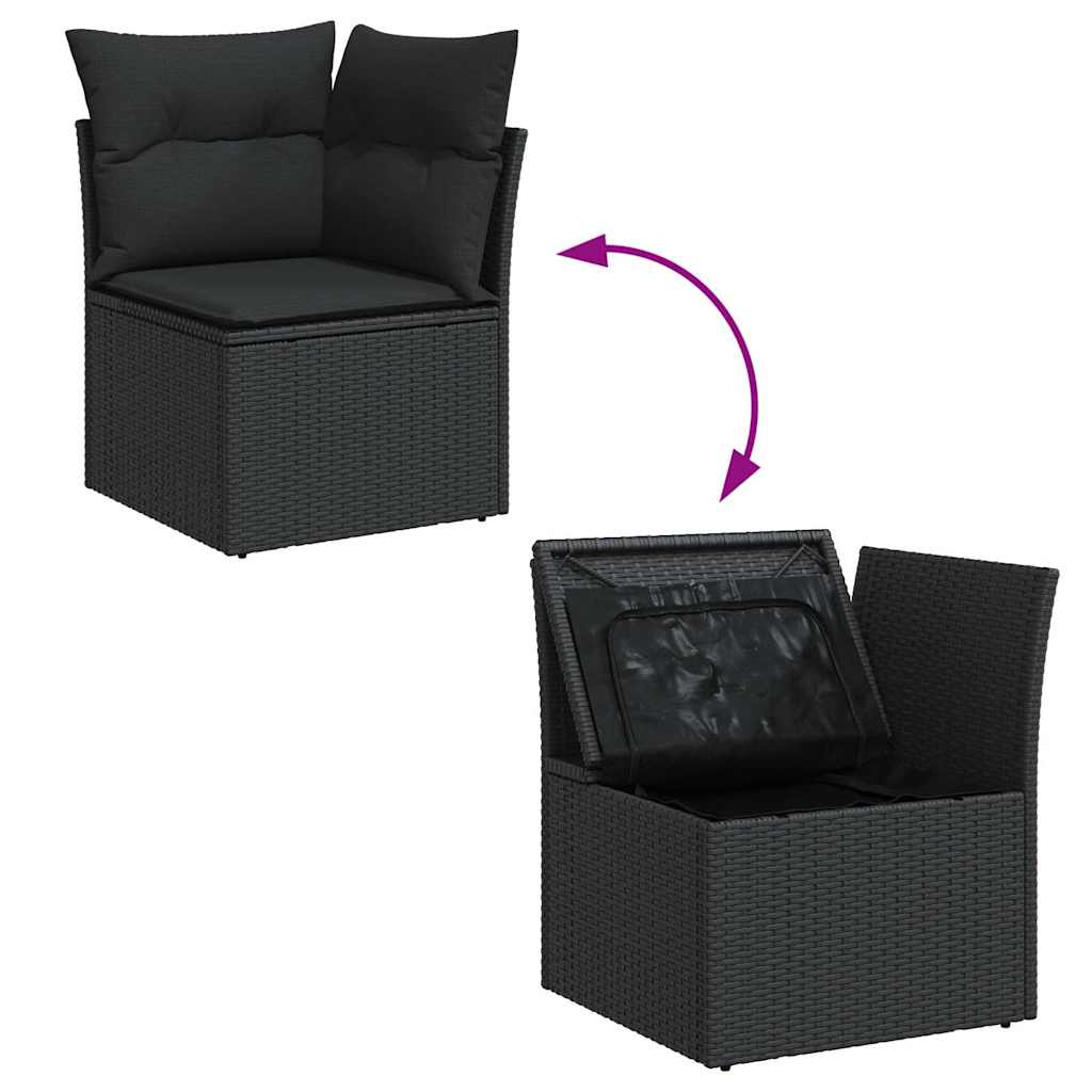 vidaXL Narożna sofa ogrodowa z poduszkami, czarny polirattan