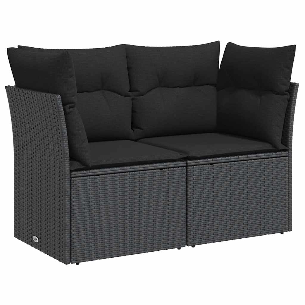 vidaXL Sofa ogrodowa z poduszkami, 2-osobowa, czarna, z polirattanu
