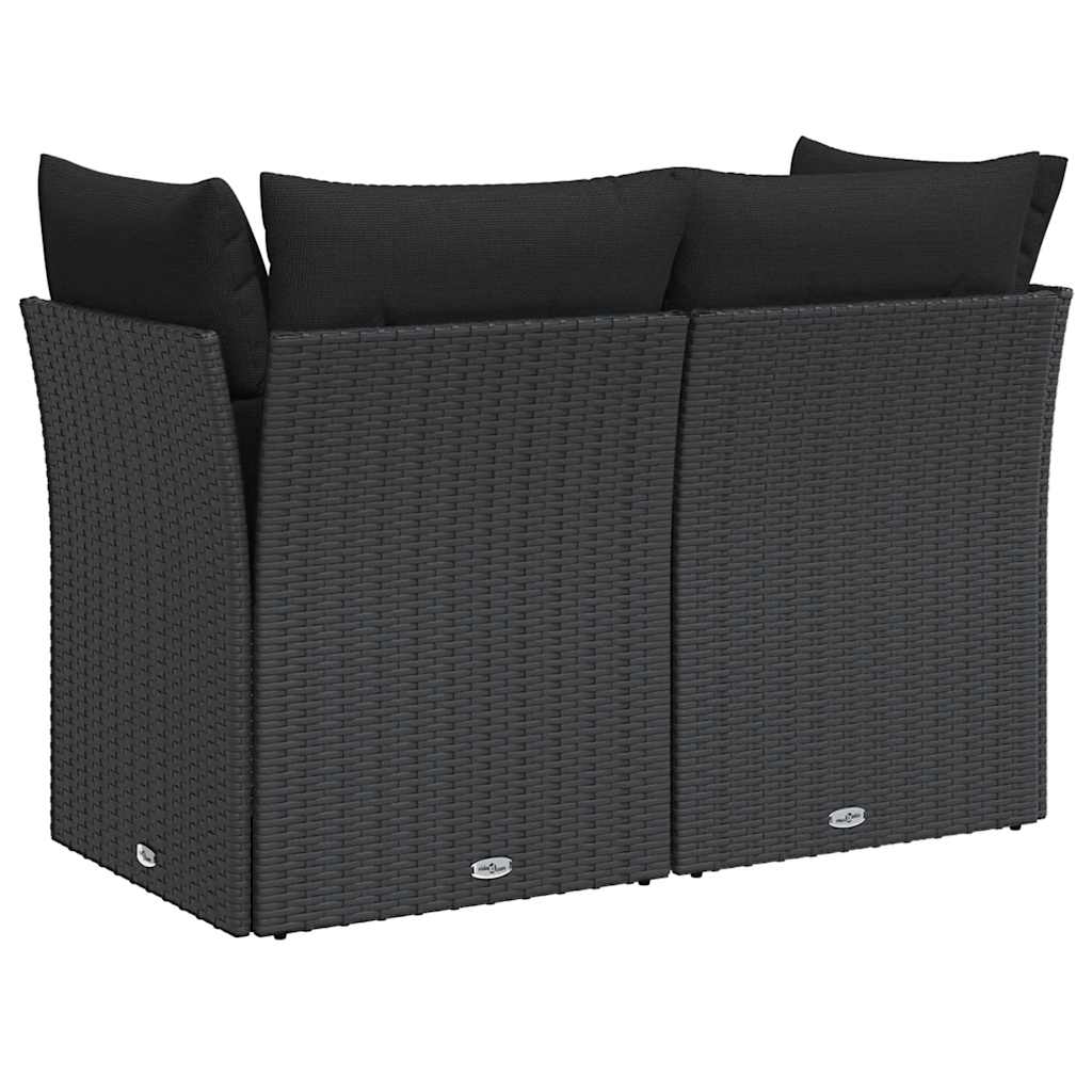 vidaXL Sofa ogrodowa z poduszkami, 2-osobowa, czarna, z polirattanu