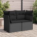 vidaXL Sofa ogrodowa z poduszkami, 2-osobowa, czarna, z polirattanu