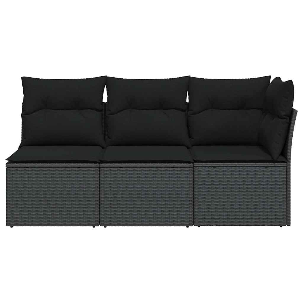 vidaXL Sofa ogrodowa z poduszkami, 3-osobowa, czarna, z polirattanu