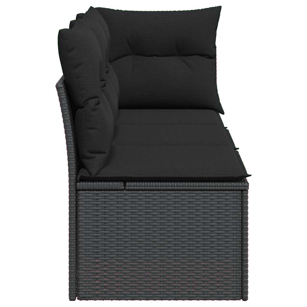 vidaXL Sofa ogrodowa z poduszkami, 3-osobowa, czarna, z polirattanu