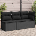 vidaXL Sofa ogrodowa z poduszkami, 3-osobowa, czarna, z polirattanu