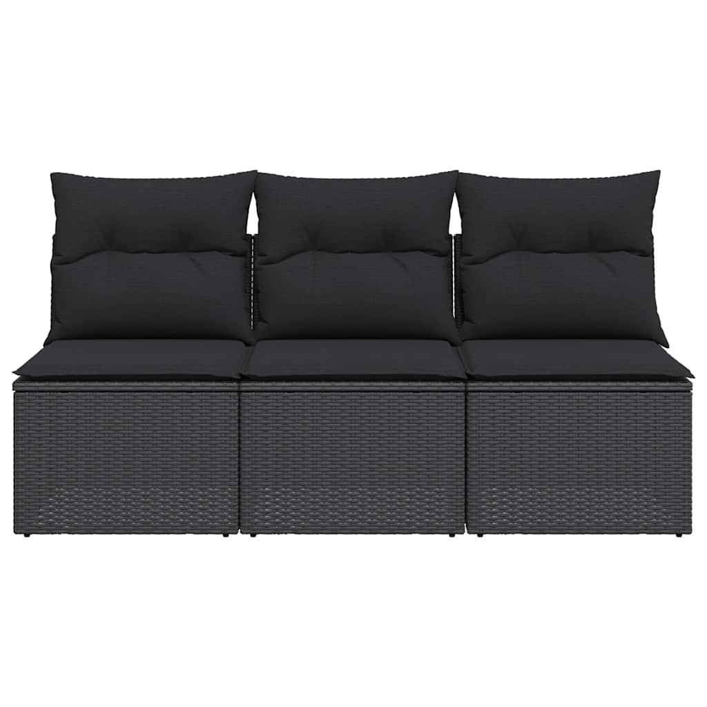 vidaXL Sofa ogrodowa z poduszkami, 3-osobowa, czarna, z polirattanu