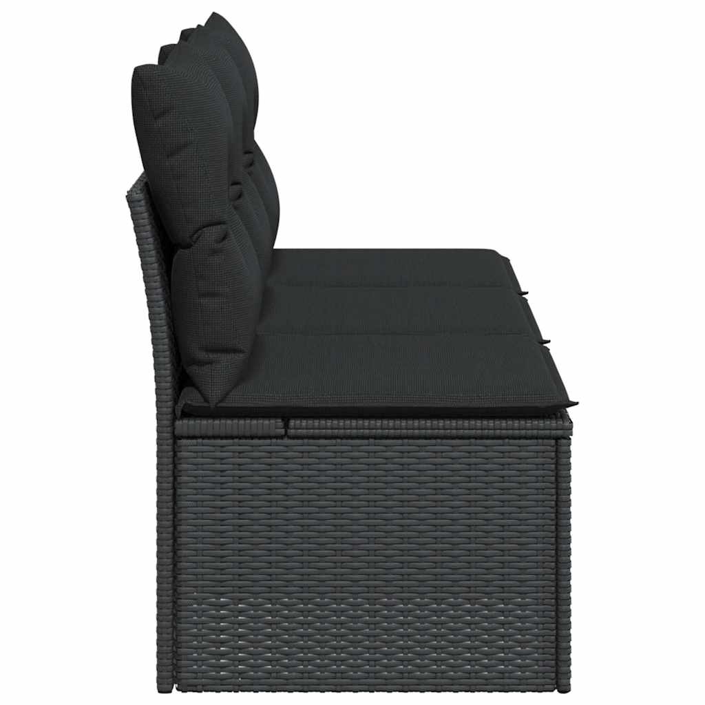 vidaXL Sofa ogrodowa z poduszkami, 3-osobowa, czarna, z polirattanu