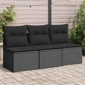 vidaXL Sofa ogrodowa z poduszkami, 3-osobowa, czarna, z polirattanu
