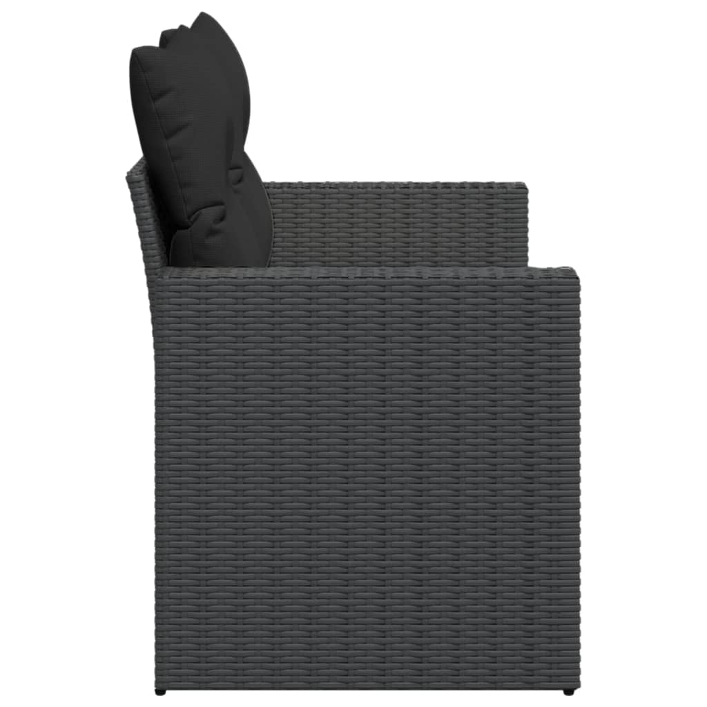 vidaXL Sofa ogrodowa z poduszkami, 2-osobowa, czarna, z polirattanu