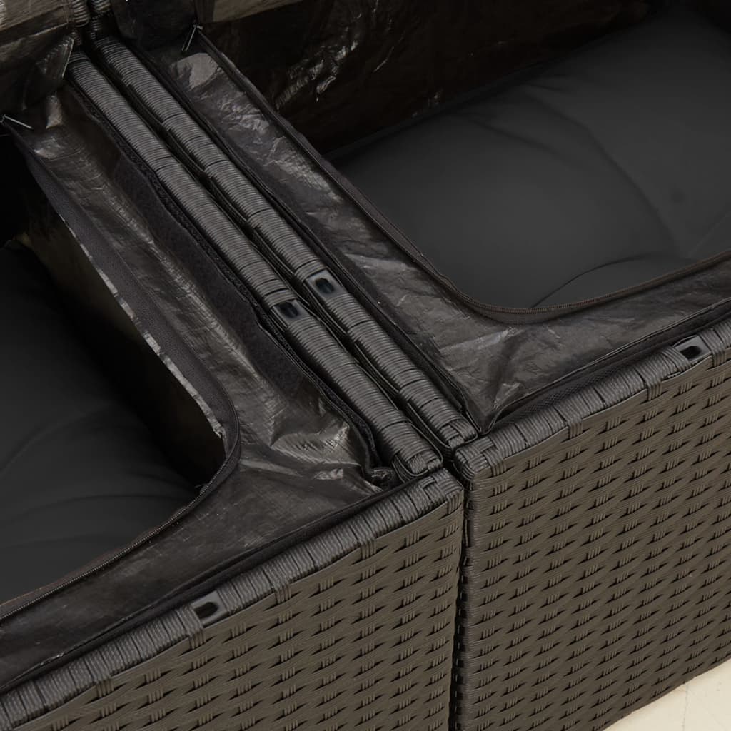 vidaXL Sofa ogrodowa z poduszkami, 2-osobowa, czarna, z polirattanu