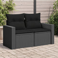 vidaXL Sofa ogrodowa z poduszkami, 2-osobowa, czarna, z polirattanu