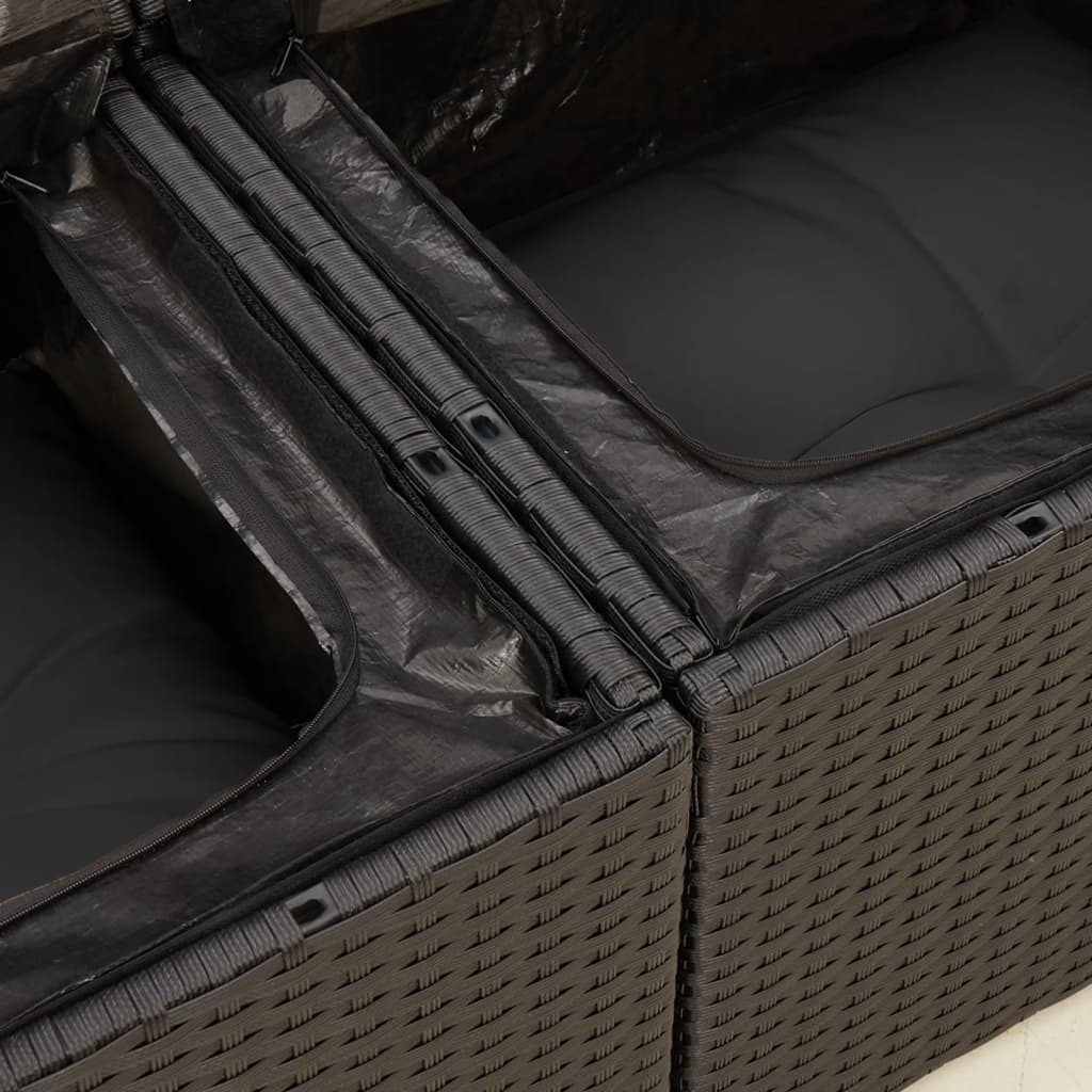 vidaXL Sofa ogrodowa z poduszkami, 2-osobowa, czarna, polirattan