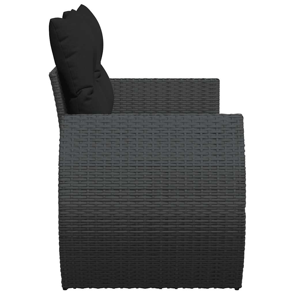 vidaXL Sofa ogrodowa z poduszkami, 2-osobowa, czarna, z polirattanu