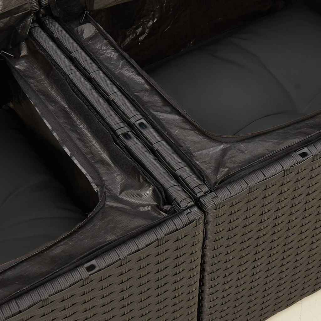 vidaXL Sofa ogrodowa z poduszkami, 2-osobowa, czarna, z polirattanu