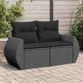 vidaXL Sofa ogrodowa z poduszkami, 2-osobowa, czarna, z polirattanu