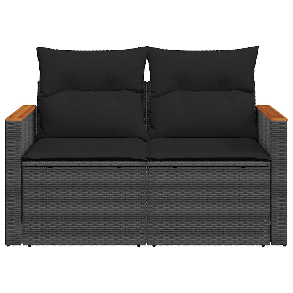 vidaXL Sofa ogrodowa z poduszkami, 2-osobowa, czarna, polirattan