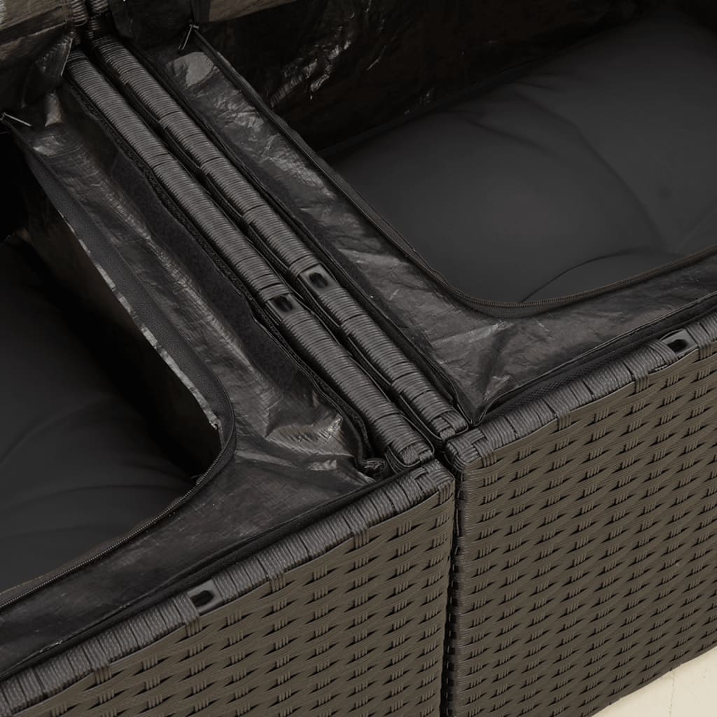 vidaXL Sofa ogrodowa z poduszkami, 2-osobowa, czarna, polirattan