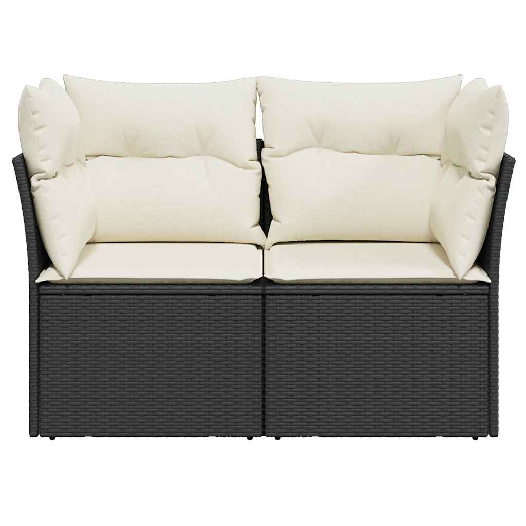 vidaXL Sofa ogrodowa z poduszkami, 2-osobowa, czarna, polirattan