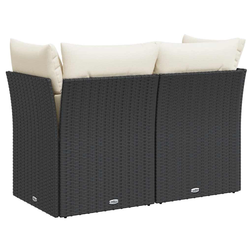 vidaXL Sofa ogrodowa z poduszkami, 2-osobowa, czarna, polirattan