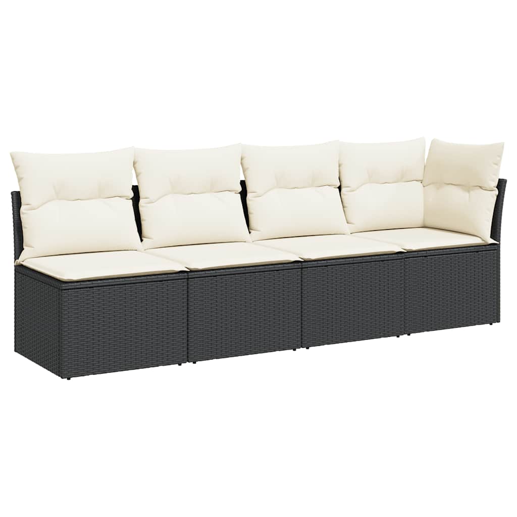vidaXL Sofa ogrodowa z poduszkami, 4-osobowa, czarna, polirattan