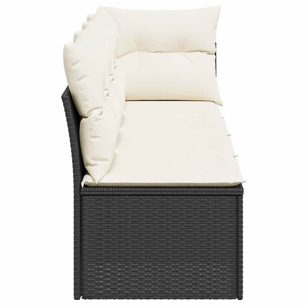 vidaXL Sofa ogrodowa z poduszkami, 4-osobowa, czarna, polirattan
