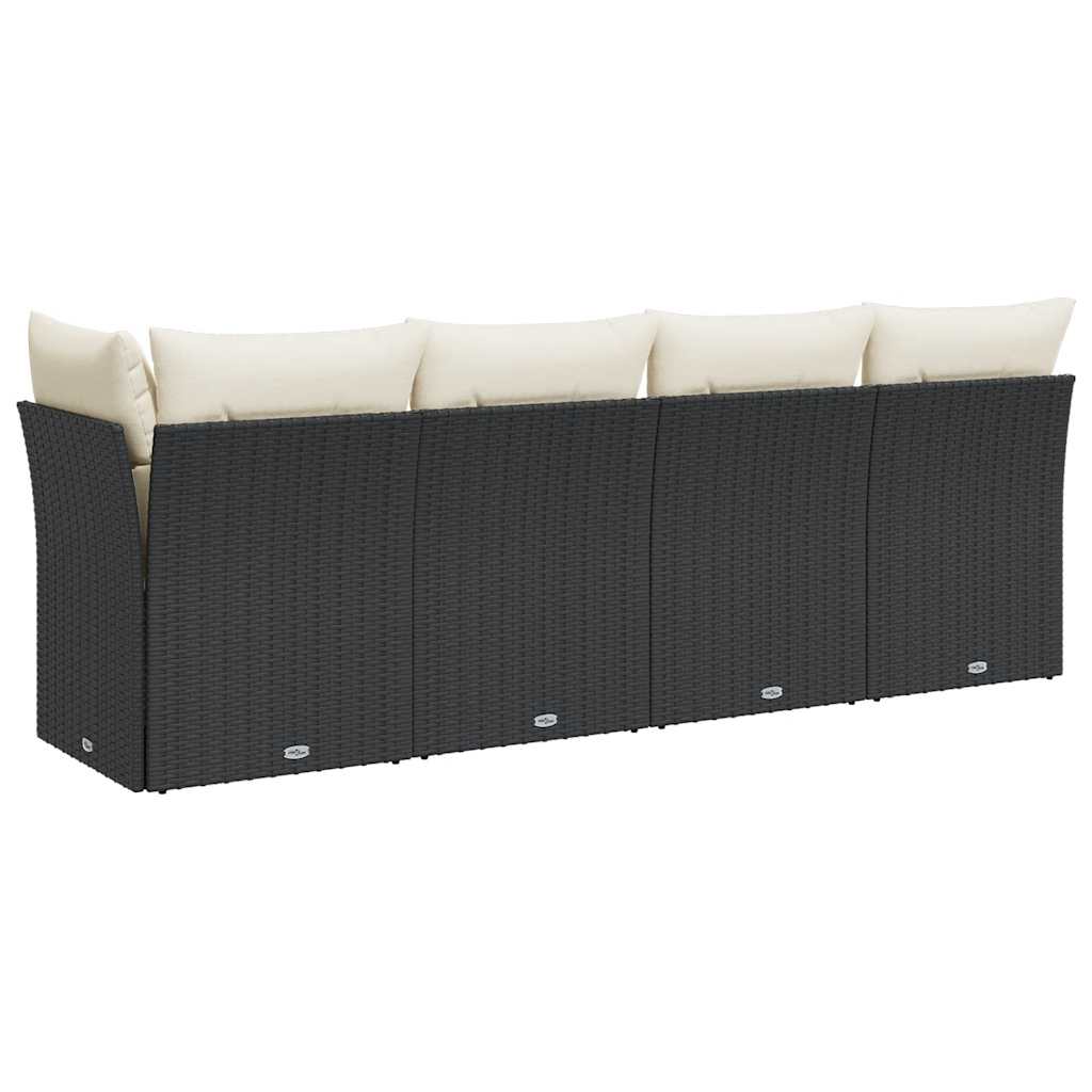vidaXL Sofa ogrodowa z poduszkami, 4-osobowa, czarna, polirattan