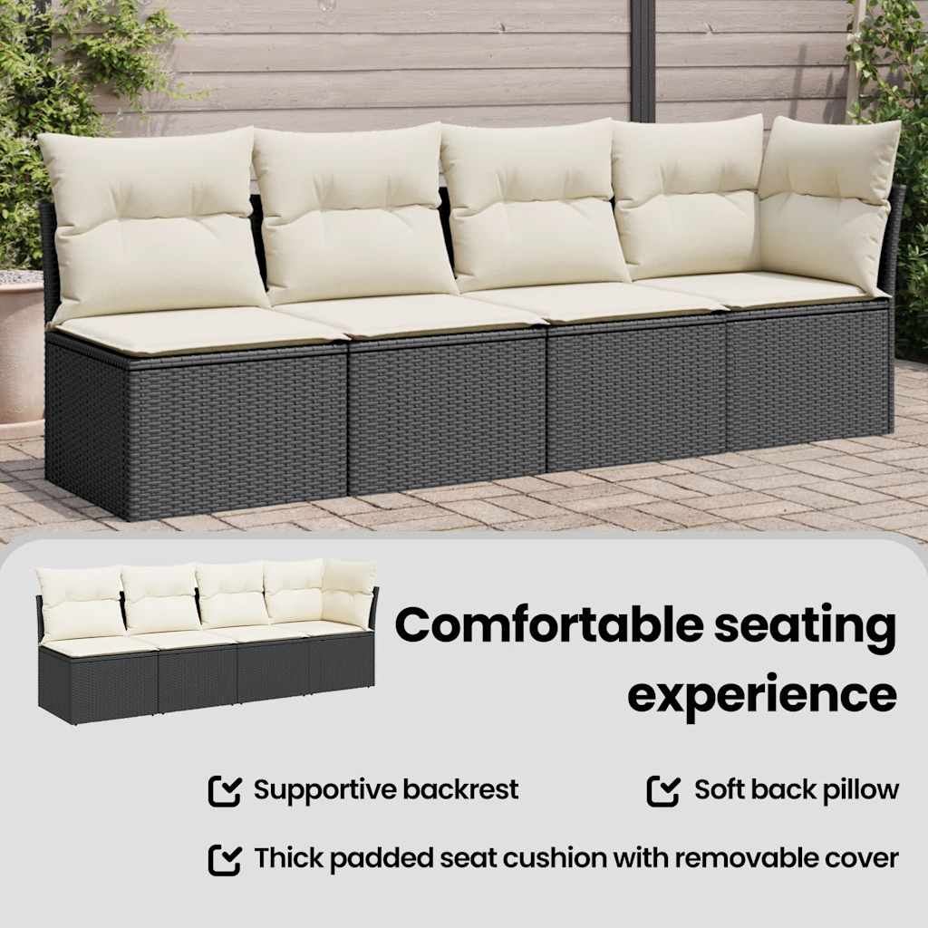 vidaXL Sofa ogrodowa z poduszkami, 4-osobowa, czarna, polirattan