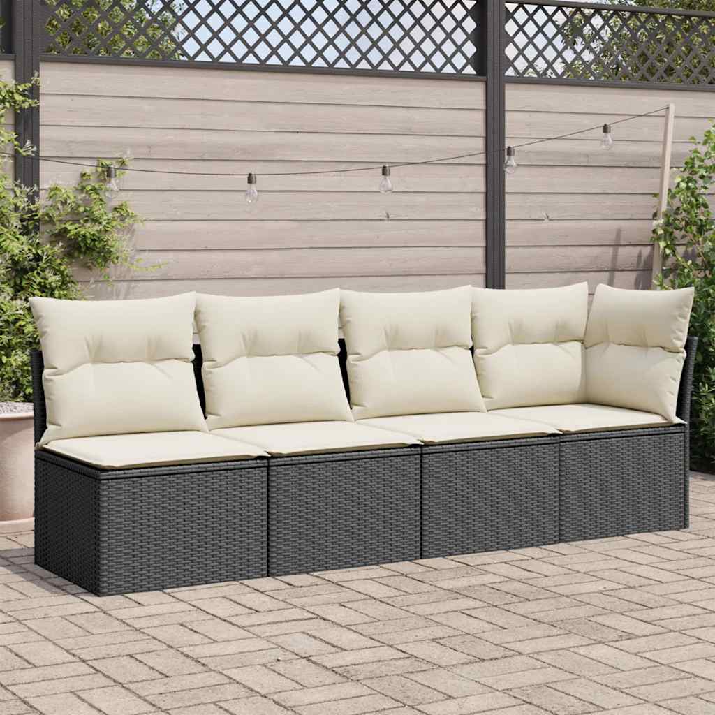 vidaXL Sofa ogrodowa z poduszkami, 4-osobowa, czarna, polirattan