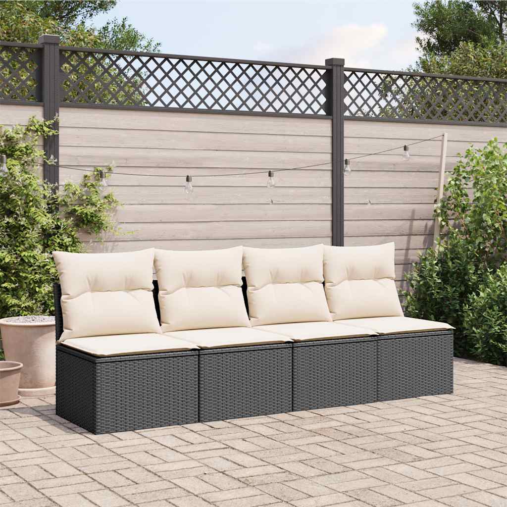 vidaXL Sofa ogrodowa z poduszkami, 4-osobowa, czarna, polirattan