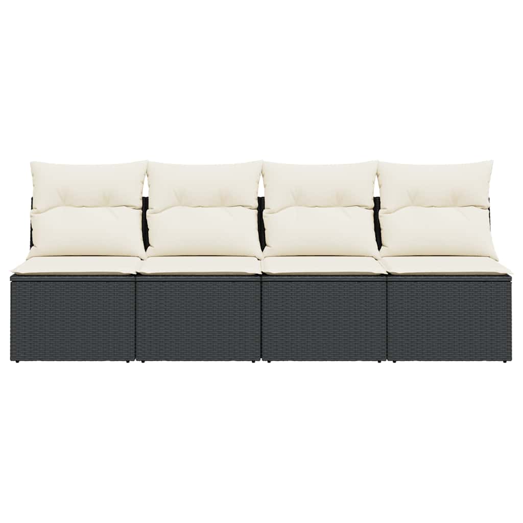 vidaXL Sofa ogrodowa z poduszkami, 4-osobowa, czarna, polirattan