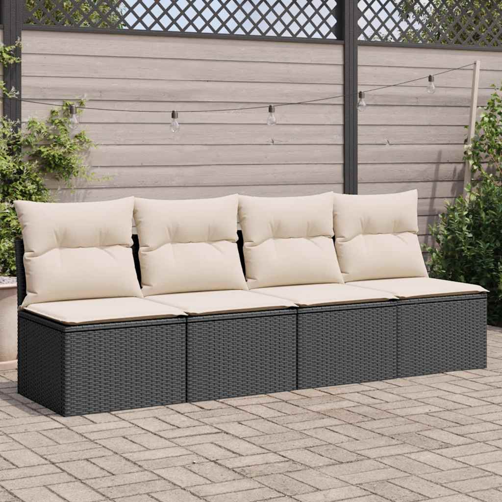vidaXL Sofa ogrodowa z poduszkami, 4-osobowa, czarna, polirattan