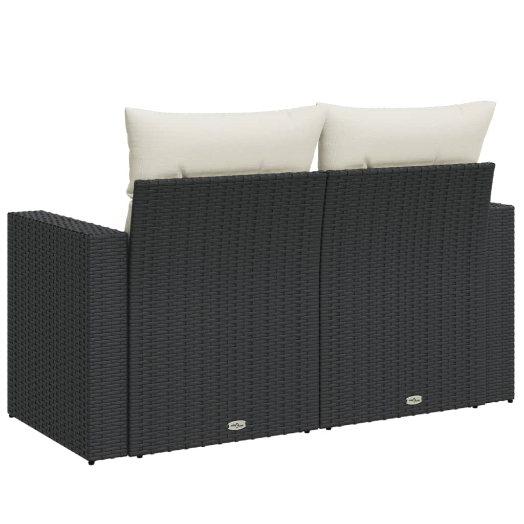 vidaXL Sofa ogrodowa z poduszkami, 2-osobowa, czarna, polirattan