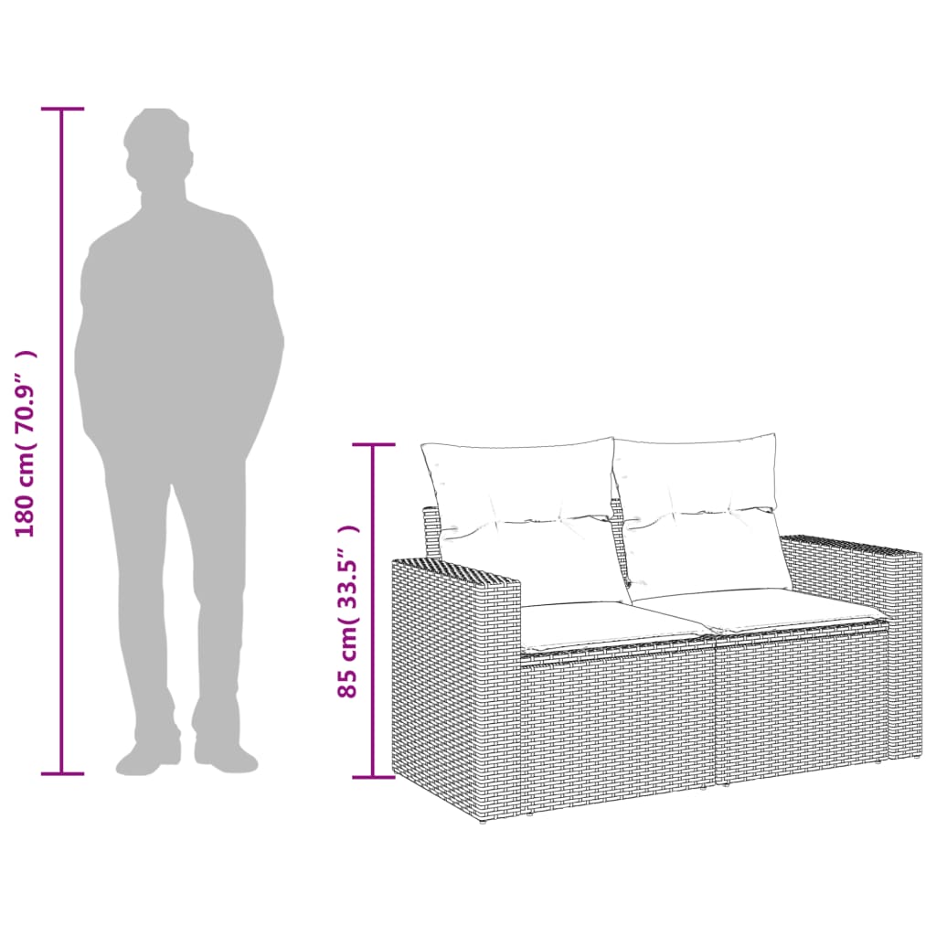 vidaXL Sofa ogrodowa z poduszkami, 2-osobowa, czarna, polirattan