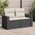 vidaXL Sofa ogrodowa z poduszkami, 2-osobowa, czarna, polirattan