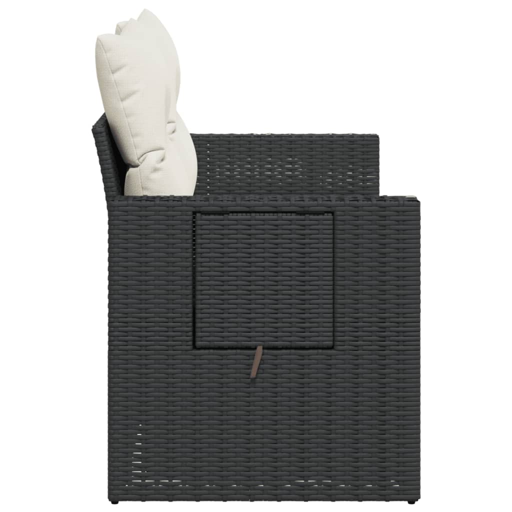 vidaXL Sofa ogrodowa z poduszkami, 2-osobowa, czarna, polirattan