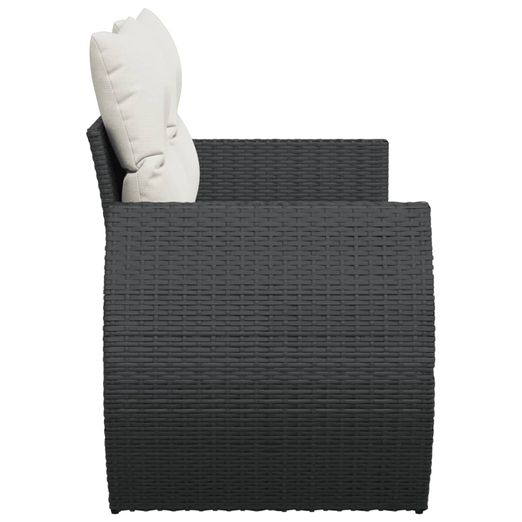 vidaXL Sofa ogrodowa z poduszkami, 2-osobowa, czarna, polirattan