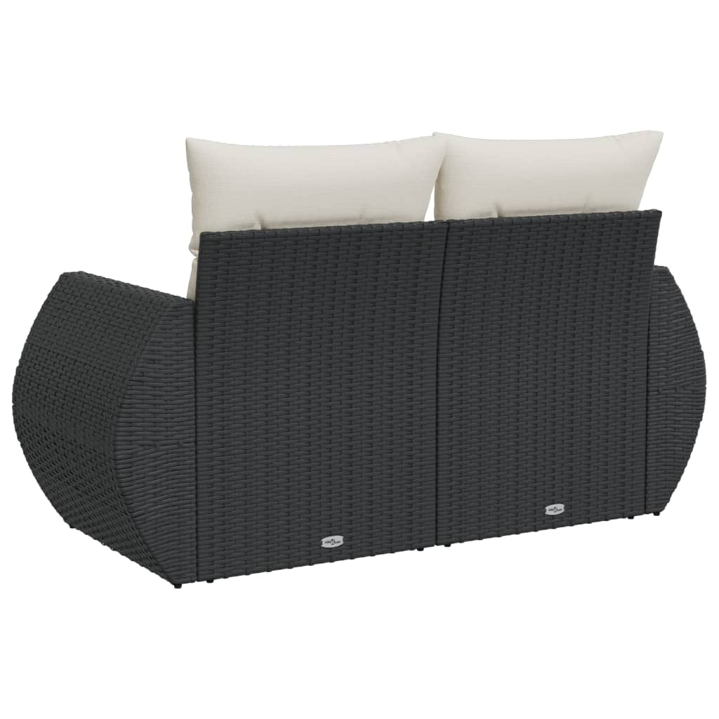 vidaXL Sofa ogrodowa z poduszkami, 2-osobowa, czarna, polirattan