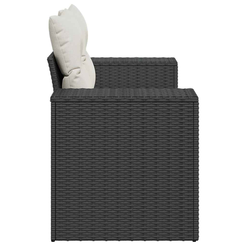 vidaXL Sofa ogrodowa z poduszkami, 2-osobowa, czarna, polirattan