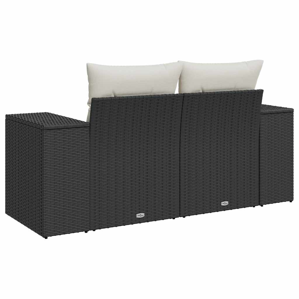 vidaXL Sofa ogrodowa z poduszkami, 2-osobowa, czarna, polirattan