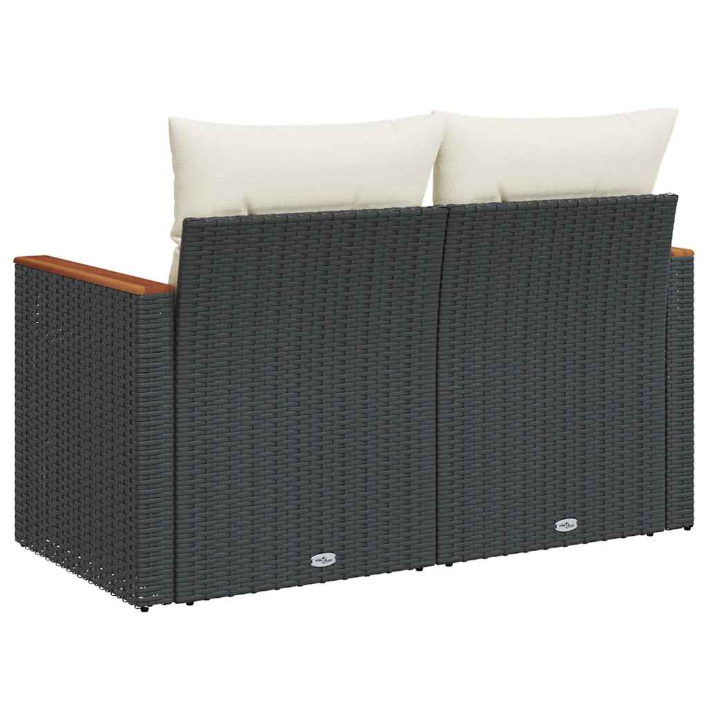vidaXL Sofa ogrodowa z poduszkami, 2-osobowa, czarna, polirattan